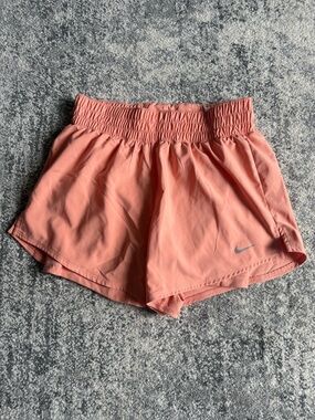 Nike Women's Orange Athletic Shorts with Smocked Waistband